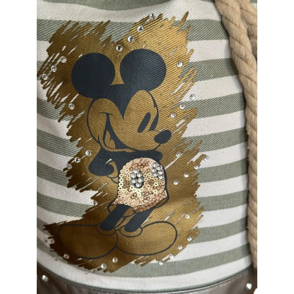 Disney Mickey Mouse Canvas & Faux Leather Bucket Bag With Rope Handle Rusack